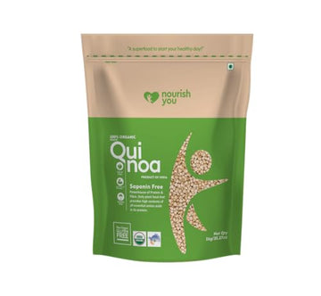 NOURISH YOU Organic Indian White Quinoa Seeds 1Kg | USDA Certified Grain | Gluten Free | High Protein | Fibre Rich Healthy Diet 