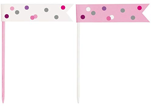 Unique 83927 Pink Birthday Flag Cupcake Toppers 6 Pcs, Happy, 6 Count (Pack Of 1)