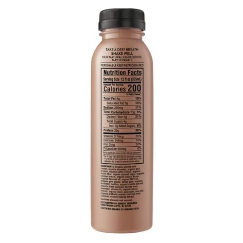 Remedy Organics Cold Brew Latte Power 12-Pack | Vegan, Organic Protein Shakes | 12 Fl Oz Bottles, Dairy Free, Gluten Free, Soy Free