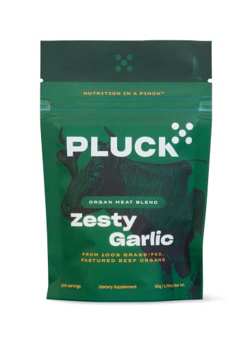 Pluck Zesty Garlic Organ Meat Blend Seasoning | From Grass-Fed & Grass-Finished Pastured Beef Organs with Redmond Real Sea Salt | 30-Day Supply
