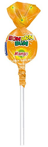 Colombina Bon Bon Bum Lollipops W/Bubble Gum Center, Mango Flavor, Individually Wrapped, Ideal For Party Favors And Gifts, 1 Pac