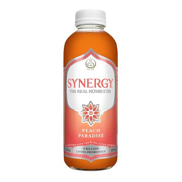 SYNERGY The Real Kombucha - Peach Paradise - 16 fl oz Bottle - Raw Probiotic Drink for Gut Health and Immune Support