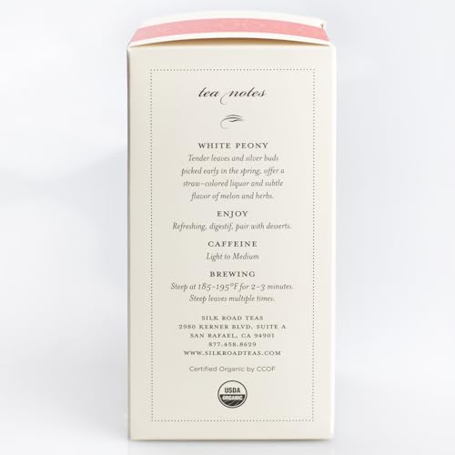 Silk Road Teas, Organic White Peony Tea, Bai Mu Dan, Soft & Sweet Aroma, Delicate Melon Taste, 15 Tea Bags