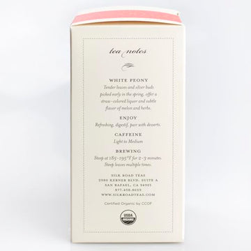 Silk Road Teas, Organic White Peony Tea, Bai Mu Dan, Soft & Sweet Aroma, Delicate Melon Taste, 15 Tea Bags