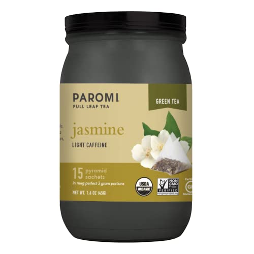 Paromi Jasmine Organic Green Tea, Signature Jar, 15 Count (Pack Of 6)