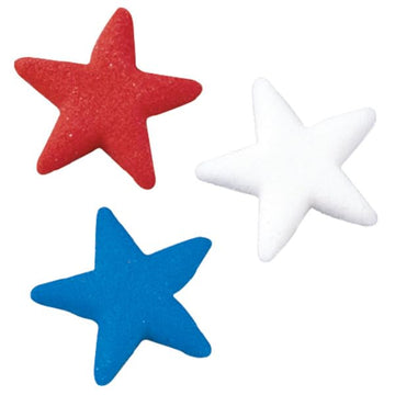 Mini Red, White, and Blue Star Edible Sugar Cake Toppers, 24 Count