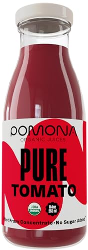 Pomona Organic Juices Pure Tomato Juice  8.4 Ounce Bottle (Pack of 12)  Cold Pressed Organic Juice  Non-GMO  No Sugar Added  Not from Concentrate  Gluten Free  Kosher Certified  Preservative Free