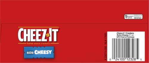 Cheez-It Cheese Crackers, Baked Snack Crackers, Lunch Snacks, Family Size, Extra Cheesy, 21oz Box (1 Box) (Pack of 2)