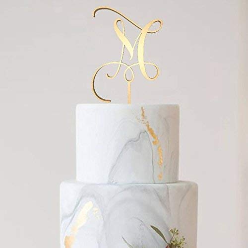Kiskistonite Initials M Cake Topper, Monogram Cake Topper M, Rustic Wedding Cake Topper, Wreath Letter M Cake Topper, Mirror Gol