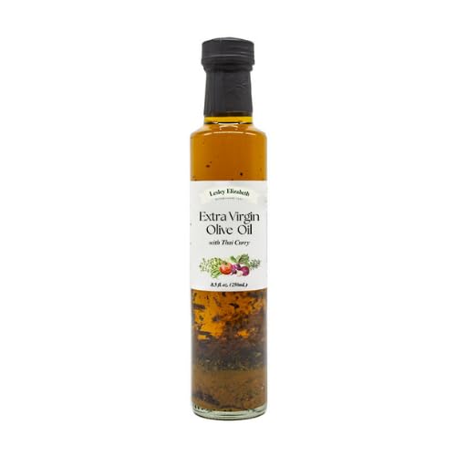 Lesley Elizabeth Extra Virgin Olive Oil with Thai Curry, 8.5 fl oz - Flavorful Curry-Infused EVOO for Stir-Fries, Noodle Bowls, 