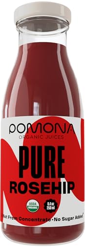 Pomona Organic Juices Pure Rosehip Juice  8.4 Ounce Bottle (Pack of 12)  Cold Pressed Organic Juice  Non-GMO  No Sugar Added  Not from Concentrate  Gluten Free  Kosher Certified  Preservative Free