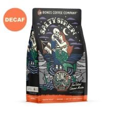Bones Coffee Company Decaf Salty Siren, Sea Saled Caramel Chocolate Decaffeinated Flavored Coffee, Medium Roast Low Acid Arabica Beans For Auto Drip And French Press Coffee Maker, 12 Oz Ground