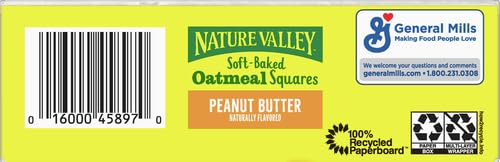 Nature Valley Soft-Baked Oatmeal Squares, Peanut Butter Breakfast Snacks, 6 ct, 7.44 OZ