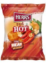 Herrs Red Hot Potato Chips, 7.75 Ounce (Pack of 12 Bags) - Spicy Red Hot Chips for Bold Flavor Fans - Great for Parties and Gam