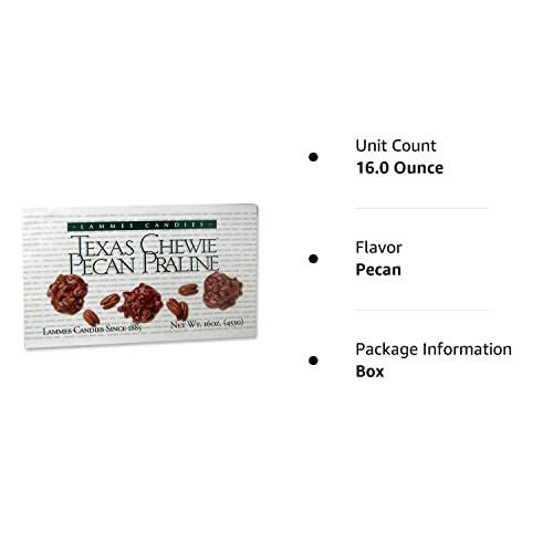 Lammes Candies Texas Chewie Pecan Praline 16Oz Caramel Pecans Pralines Boxes Individually Wrapped Chewies