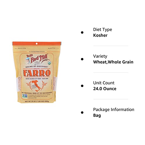Bob'S Red Mill Organic Farro Grain, 24Oz (Pack Of 1) - Non Gmo, Vegan, Kosher