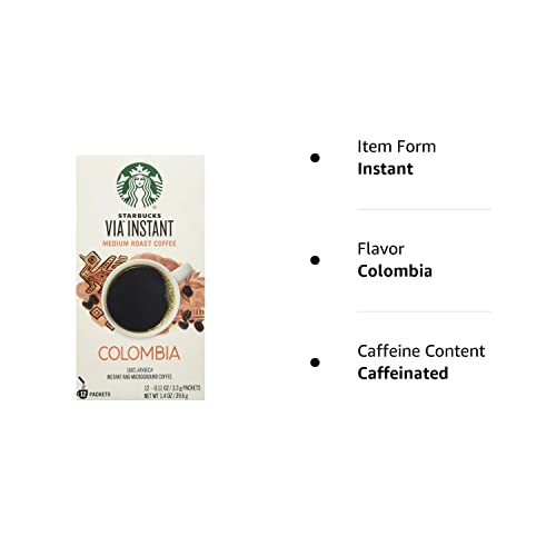 Starbucks Via Colombia Coffee, Medium Instant, 1.4 Ounce