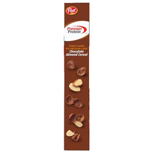 Post Premier Protein Chocolate Almond Cereal, Chocolatey Protein Cereal Flakes with Sliced Almonds, Contains 20g of Protein Per