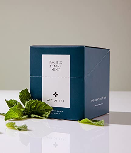 Art of Tea Pacific Coast Mint Peppermint Tea Bags - 12 Eco-Friendly Pyramid Sachets, Naturally Caffeine Free