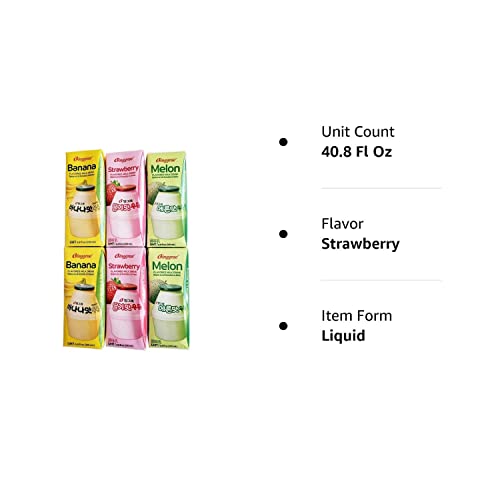 Binggrae Variety Milk Drink, Banana Strawberry Melon Flavors, 6.8 Fl Oz, Pack of 6