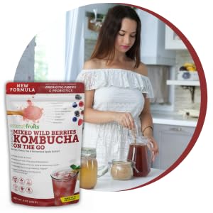Essenzefruits Red Berries Kombucha Tea Powder Mix Beverage - Sugar Free, Fermented & Dried - Just Add Water! Live Probiotics & P
