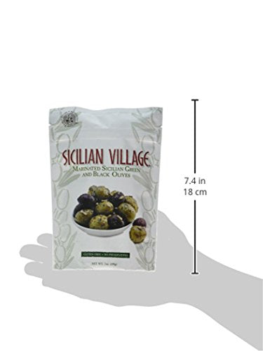 Sicilian Village Marinated Green and Black Olives  7 Ounce