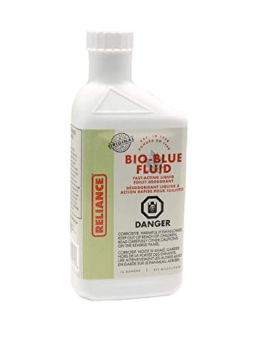 Reliance Products Bio-Blue Fluid | Fast-Acting Liquid Portable Toilet Deodorant | 16 Oz. Bottle, White/Blue, Small (2616-03)
