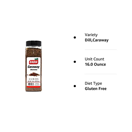 Badia Caraway Seeds, Whole Seed For Cooking, Mild Anise Flavor For Bread, Soups, Stews, 16 Oz