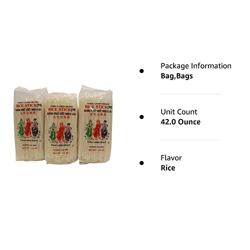 Three Ladies Brand Rice Stick Noodle - 14 Oz. (Pack Of 3 Bags)
