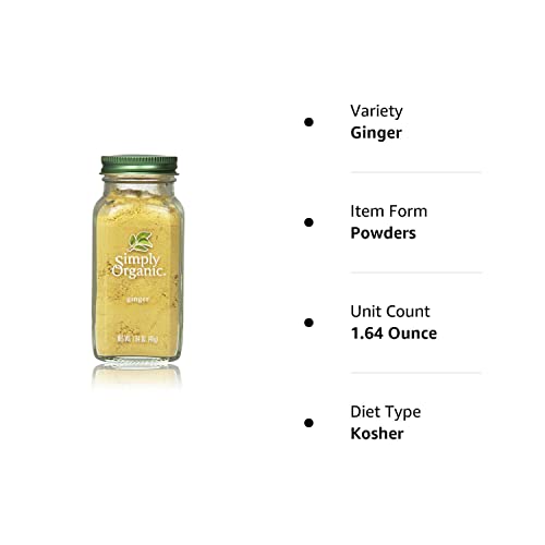 Simply Organic Ground Ginger Root, 1.64 Ounce, Non Eto, Non Irradiated, Non Gmo, Complements Both Sweet & Savory Dishes