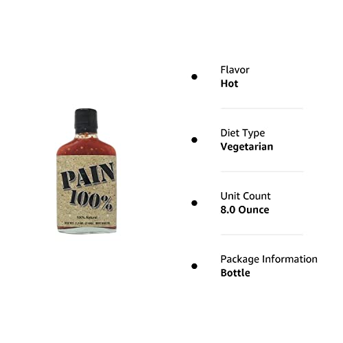 Pain 100% - Organic Hot Sauce - 7.5Oz Bottle - 250,000-1,000,000 Scovilles - Made In Kansas, Usa. Made With Habanero Peppers - 1