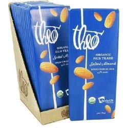 Theo Chocolate Organic Salted Almond 45 Percentage Milk Chocolate Bar, 3 Ounce -- 12 Per Case.