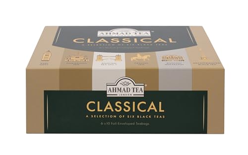 Ahmad Tea Black Tea, Classic Selection Pack Teabags, 60 Foil Teabags - Caffeinated, Decaffeinated, & Sugar-Free