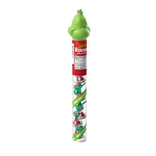 HERSHEYS KISSES Grinch Milk Chocolate Candy, Christmas, 2.08 oz Filled Plastic Cane