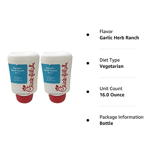 Chick-Fil-A Sauce 8 Oz. Squeeze Bottle 2 Pack- Resealable Container For Dipping, Drizzling, And Marinades (Garlic Herb Ranch)