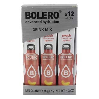BOLERO Sugar Free Drink Mix Packets, Peach Flavor, 36 Singles Sticks, 12 Count (Pack of 3)