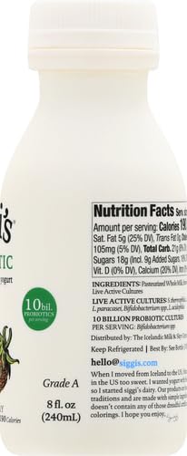 siggis Probiotic Drinkable Whole Milk Yogurt, Strawberry, 8 oz. - Single Serving, Only 5 Ingredients