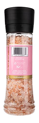 Sundhed Pink Himalayan Gourmet Salt (Course) in Grinder | 390 Grams (13.75 oz) | Natural Rock Salt for Seasoning | Keto Friendly