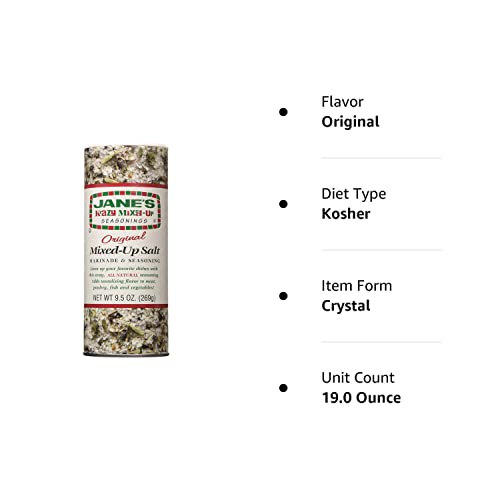 Jane's Krazy Mixed-Up Original Salt Blend, 9.5 oz - Pack of 2, Gourmet Seasoning for Cooking and Grilling, All-Purpose Flavor Enhancer