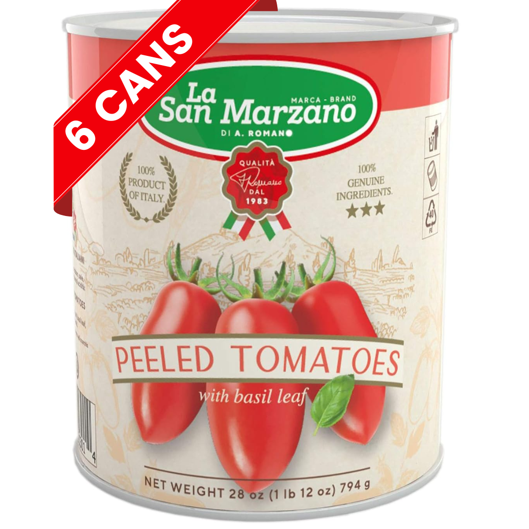 La San Marzano, Italian Whole Peeled Tomatoes in Puree with Basil 6 x can 28oz