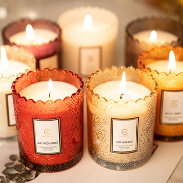 Embossed Floral Relief Scented Candle Cup Ornaments, Soy Wax Scented Candle in Decorative Gift Glass, Fragrance Candle for Home Ambience, Aromatherapy-Inspired Wholesale Décor Candle