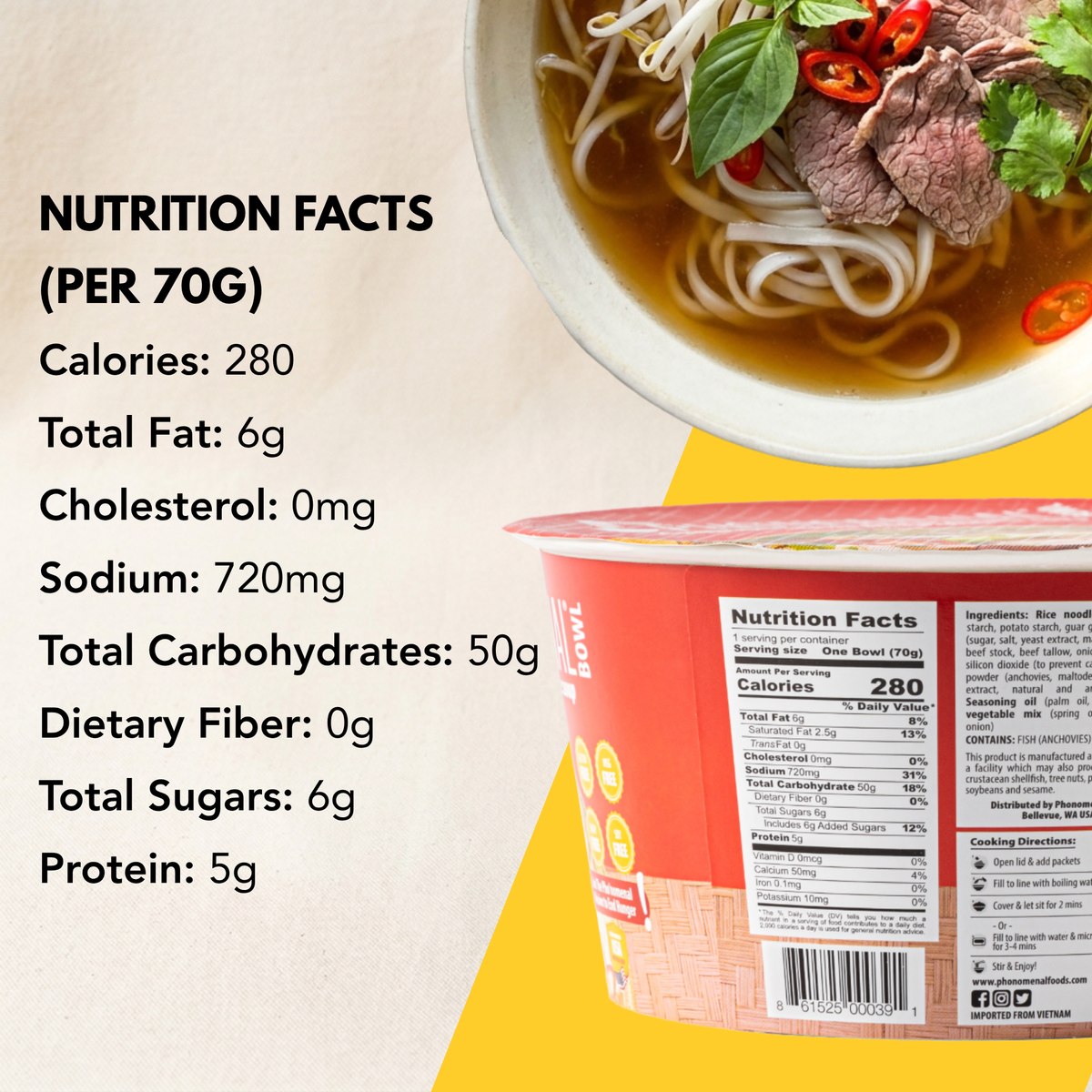 Pho’nomenal Bowl Instant Beef Pho (Case of 6 Bowls)