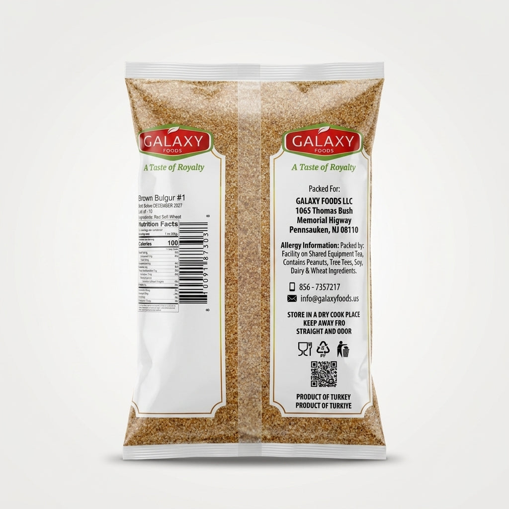 Galaxy Foods Brown Bulgur #1 2 Lbs - Fine Cracked Wheat Grain