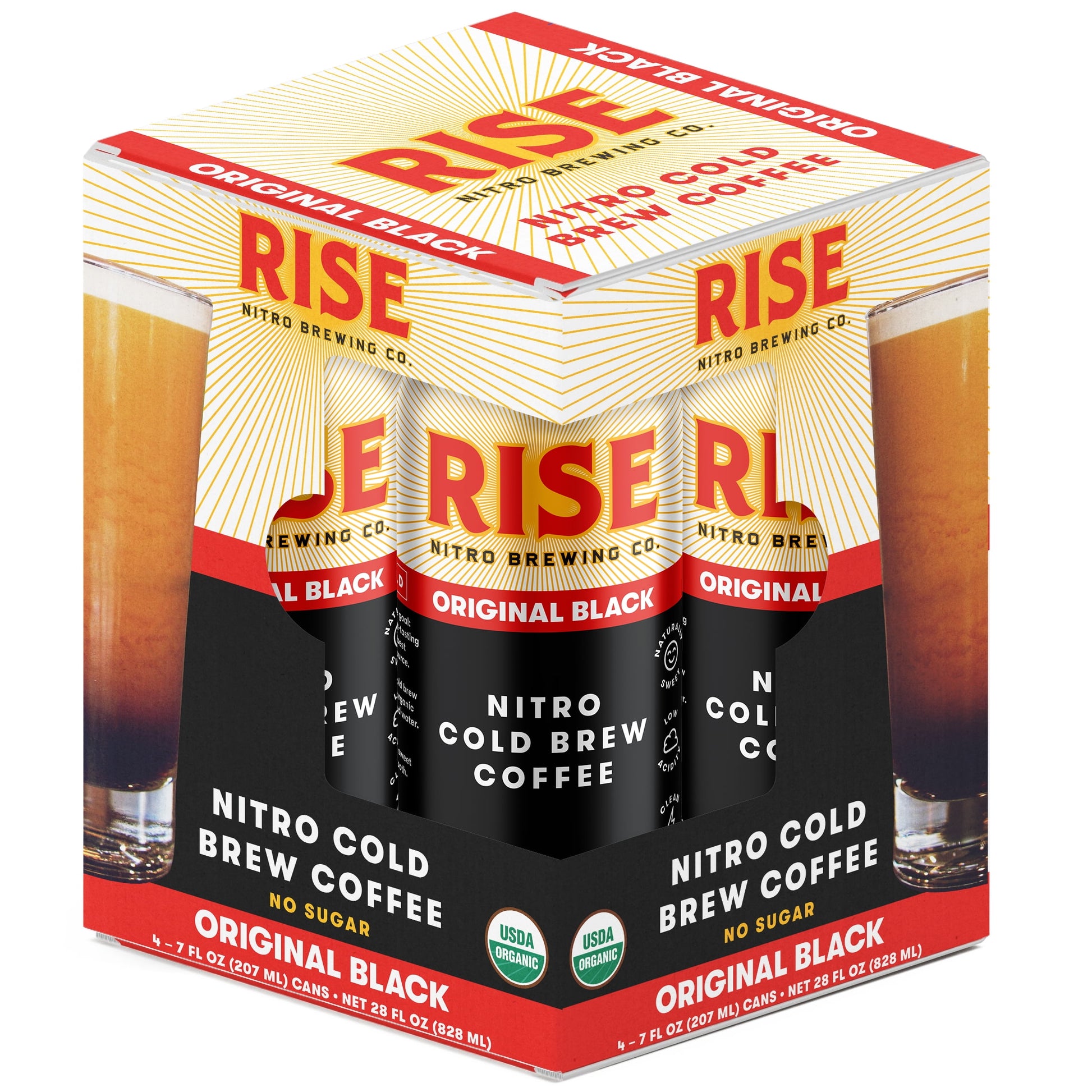 4-Pack Rise Brewing Co. Original Black Nitro Cold Brew Coffee, Dairy-Free, 7 Fl Oz Can