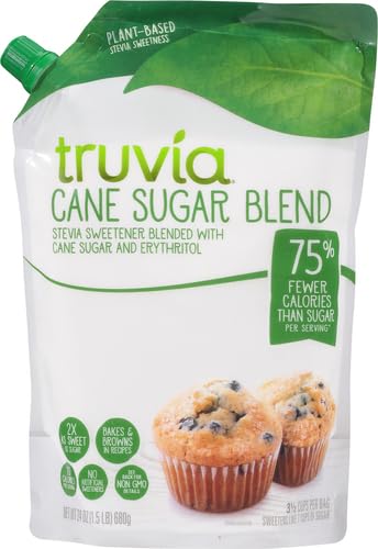 Truvia Cane Sugar Blend, Natural Stevia Sweetener and Cane Sugar, 24 oz (Pack of 4)
