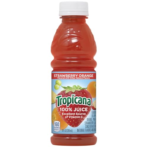 Tropicana 100% Orange Strawberry Juice, Real Fruit, No Added Sugars, 10 Fl Oz Bottles, Pack of 24
