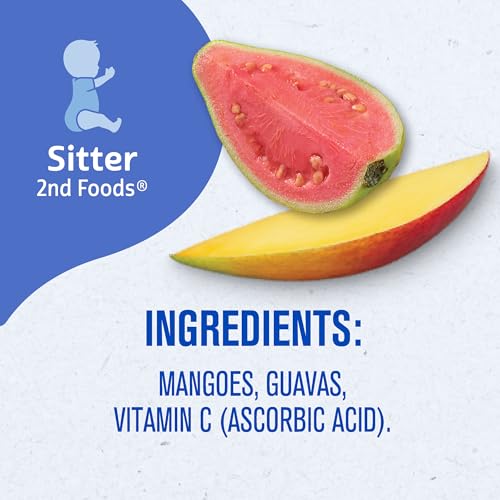 Gerber Stage 2 Baby Food, Mango Guava Jar, Fruit Puree, Vitamin C, Non-Gmo, Baby Food Fruit, Puree Jars Glass, 10-Pack