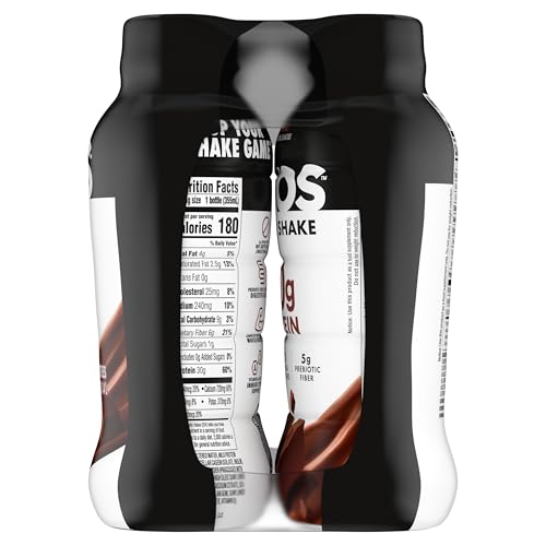 Oikos Protein Shake  Chocolate  30g High Protein Drinks  Shelf Stable  Ready to Drink  5g Prebiotic Fiber  12 fl oz Bottle  4 Count