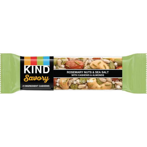 KIND Savory Nut Bars, Rosemary & Sea Salt, Gluten Free, 6g Protein, 6 Count, 1.4 oz, Green/Brown