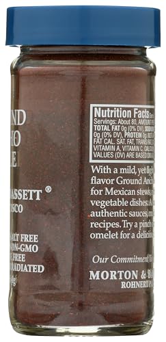 Morton & Bassett Ground Ancho Chile Powder - Smoky Seasoning, Salt-Free, Non-GMO, 2.3oz